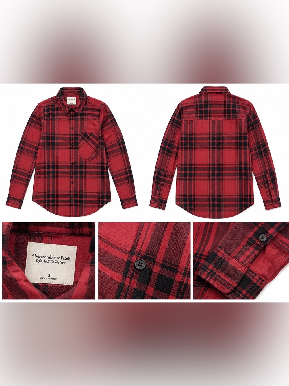 Abercrombie & Fitch Red Black Plaid Flannel Shirt Women’s S